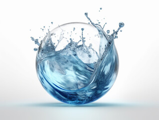 water liquid splash in sphere shape isolated on white background, 3d illustration