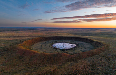 Aerial view of Wolfe Creek Meteorite Crater in the remote Kimberley region of Western Australia