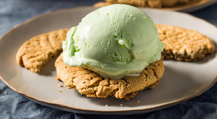 delicious cookie with green ice cream
