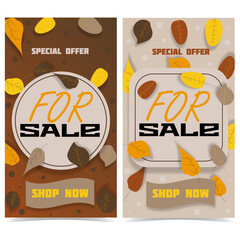 For sale banner. Special offer. Design of two flyers with colorful leaves. Vector illustration