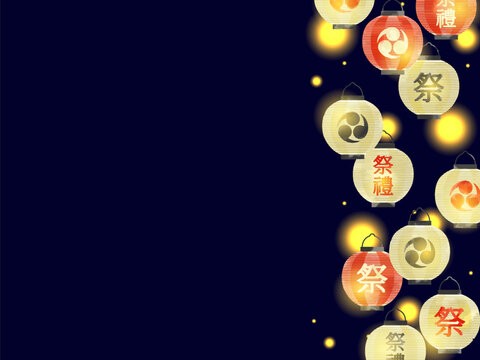 日本の夏祭りのイラスト背景、水彩風
