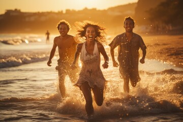 Friends have a lot of fun at the beach - people photography