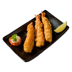 Shrimp Tempura Sensation: Black Plate Isolation with Clipping Path