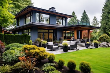 A beautifully organized and vibrant house with stunningly landscaped surroundings located in the suburban area of Vancouver, Canada.