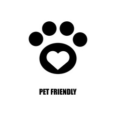 Pet Friendly lable. Dog Friendly logo. Paw print logo branding. Vector illustration. Eps 10.