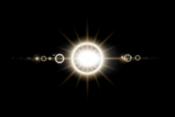 Gold sunlight flare in black background. Vector illustration. Stock image.