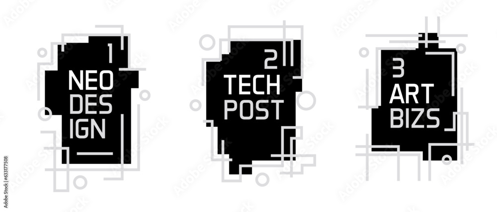 Aufkleber Modern graphic design text boxes. Set of abstract vector art frame illustrations to place your text. Linear strokes and geometric shapes
