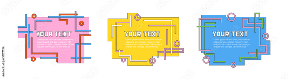 Aufkleber Modern graphic design text boxes. Set of abstract vector art frame illustrations to place your text. Linear strokes and geometric shapes