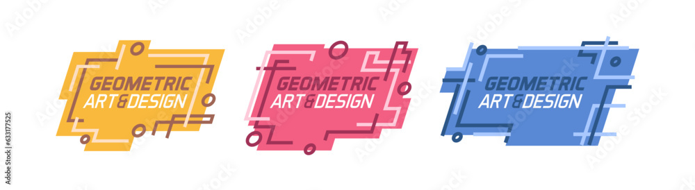 Aufkleber Modern graphic design text boxes. Set of abstract vector art frame illustrations to place your text. Linear strokes and geometric shapes