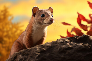 Weasel with nature background style with autum