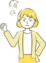 Angry woman's upper body illustration-friendly simple touch
