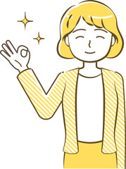 Upper body illustration of a woman in an OK pose-friendly and simple touch