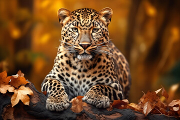 Leopard with nature background style with autum