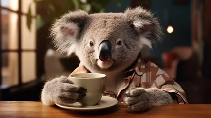 Keuken spatwand met foto Fashionable Koala Interlude: Sun-Kissed Ambiance, Enjoying Coffee © Enterprise Media STL