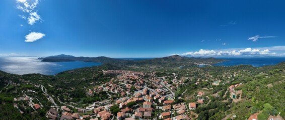 Aerial view of Capoliveri village on Elba Island. Tuscany, Italy
