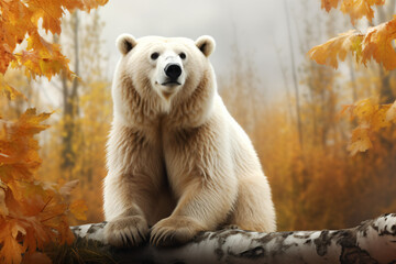 White Bear with nature background style with autum