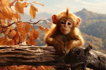 monkey with nature background style with autum
