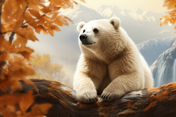 White Bear with nature background style with autum