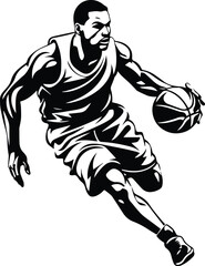 Fototapeta na wymiar Basketball Player Logo Monochrome Design Style