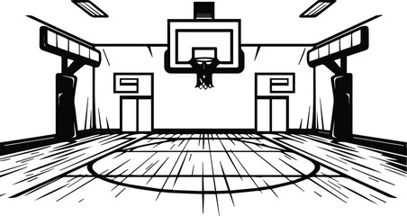 Indoor Basketball Gym Court Logo Monochrome Design Style