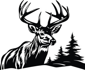 Deer Hunting Logo Monochrome Design Style