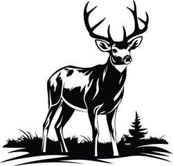 Deer Hunting Logo Monochrome Design Style