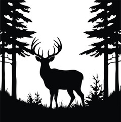 Deer In A Forest Logo Monochrome Design Style