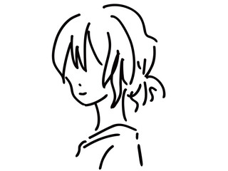 かわいい女性のシンプルな線画／手描きイラスト素材