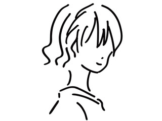 かわいい女性のシンプルな線画／手描きイラスト素材
