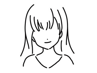 かわいい女性のシンプルな線画／手描きイラスト素材
