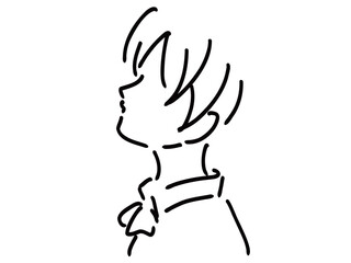 かわいい女性のシンプルな線画／手描きイラスト素材
