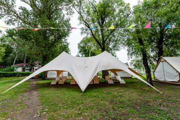 Tents in the campsite - Landscape of Nanhu Park, Changchun, China in summer