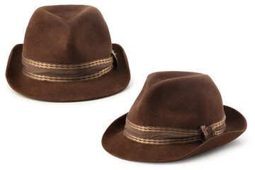  brown leather cowboy hat on white 
