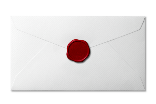 赤いシーリングワックスで封がされた白い封筒