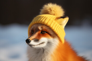a fox wearing a snow cap