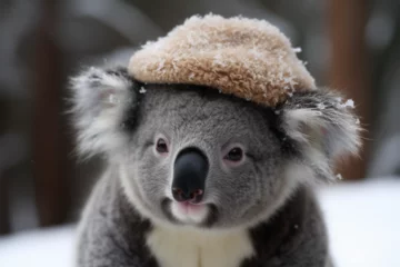 Fotobehang a koala wearing a snow cap © imur