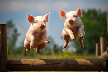a pair of pigs is jumping