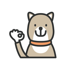 手を使ってOKポーズをする犬のイラスト