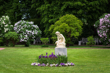 View of the Nymph statue in the private garden of the Catherine Park in Tsarskoye Selo on a sunny...