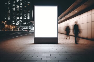 Empty digital billboard on busy street at night, Generative AI - obrazy, fototapety, plakaty