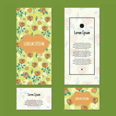Naklejka premium Vector rose flowers and leaves vertical frame pattern invitation greeting cards, RSVP and thank you cards