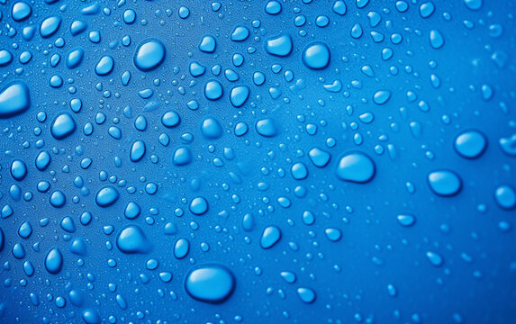 Conjuring the idea of water droplets using a blue abstract background and scattered dots.