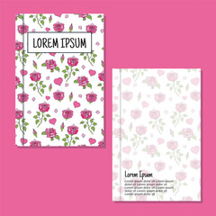 Cover page templates. rose flowers and leaves pattern layouts. Applicable for notebooks and journals, planners, brochures, books, catalogs etc. Repeat patterns and masks used, able to resize.