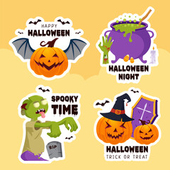 Happy Halloween Day Label Flat Cartoon Hand Drawn Templates Background Illustration