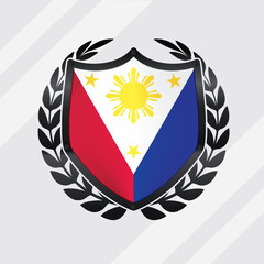 Philippines Black Glossy Shield With Leaf Wreath Pride Flag Icon
