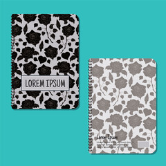 Cover page templates. rose flowers and leaves pattern layouts. Applicable for notebooks and journals, planners, brochures, books, catalogs etc. Repeat patterns and masks used, able to resize.