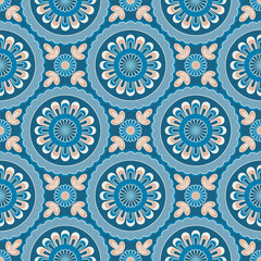 Japanese Luxury Circle Flower Motif Vector Seamless Pattern