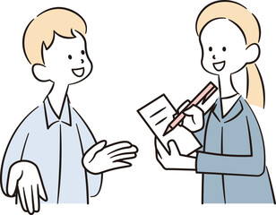 打ち合わせをする女性会社員と男性会社員のイラスト素材