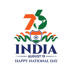 India Independence day. 76 Years Anniversary.  August 15, 1947. Vector Logo.