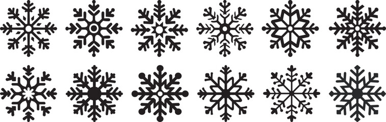 silhouettes set of grass modern christmas snowflakes vector design, collection of xmas snowflake